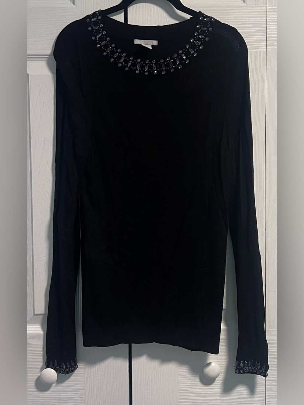Women's H&M Holiday Jeweled Embellished Black Sweater